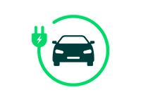 Icône d'une voiture électrique entourée d'un fil électrique