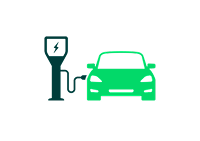 Icône d'une voiture électrique branchée à une borne de recharge
